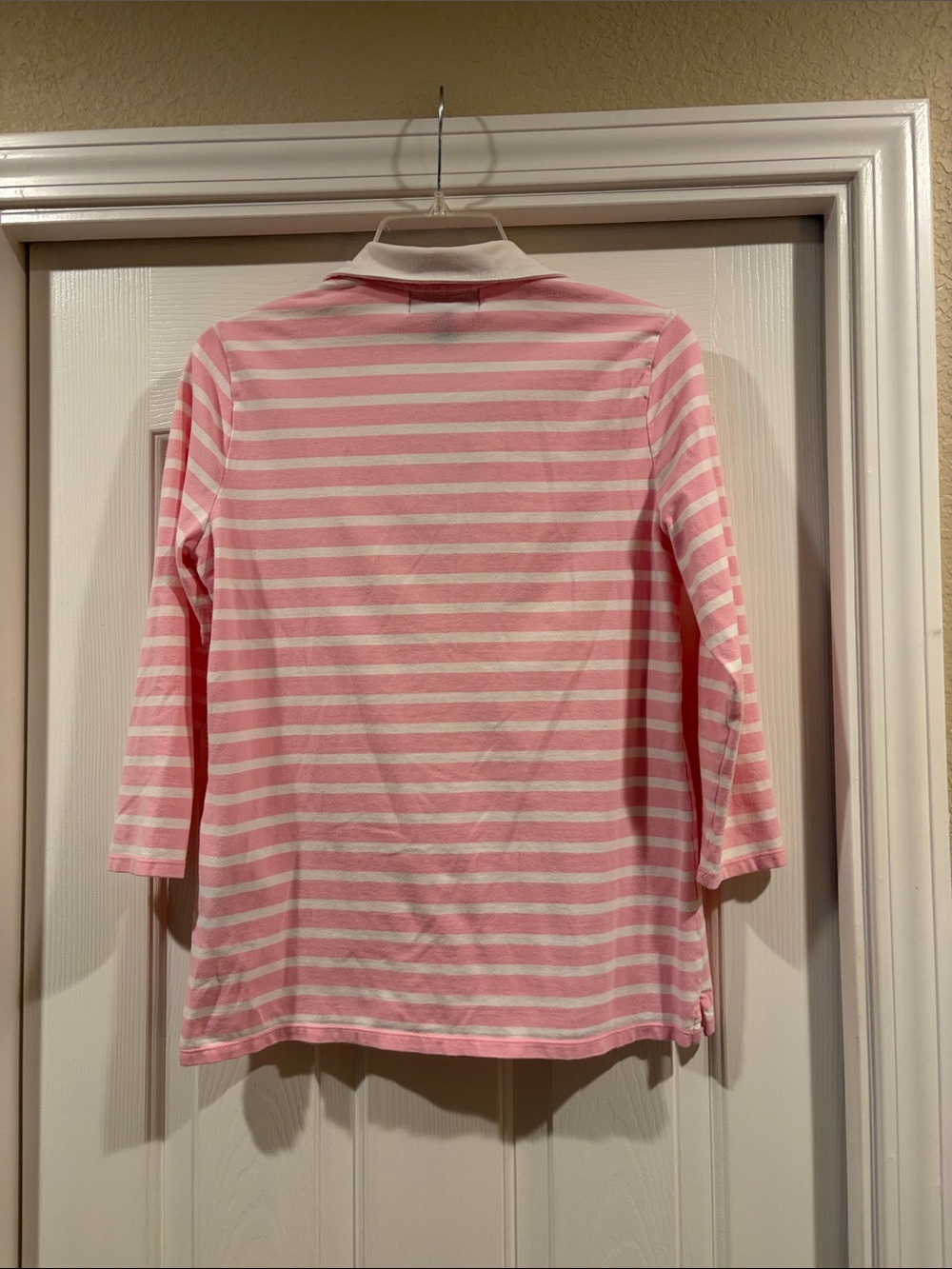 Ralph Lauren Pink Striped  3/4 Sleeve Polo Top like new size M - Picture 4 of 5
